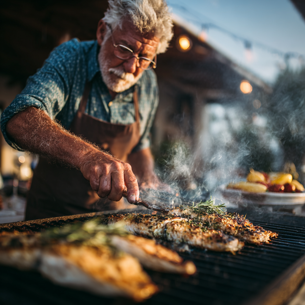 Група друзів старшого віку спільно готує здорову їжу